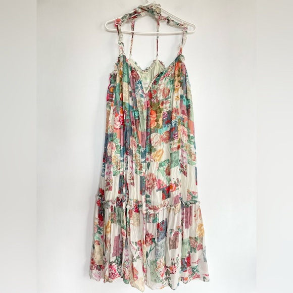 Anthropologie Chiffon Shift Midi Dress Boho Floral Ruffle Wire Neckline Flowy XL - Picture 4 of 15